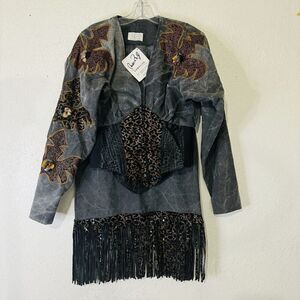 Rust Zia G Sz M Art‎ To Wear Denim Jacket & Skirt Black Cotton Coachella Y2K